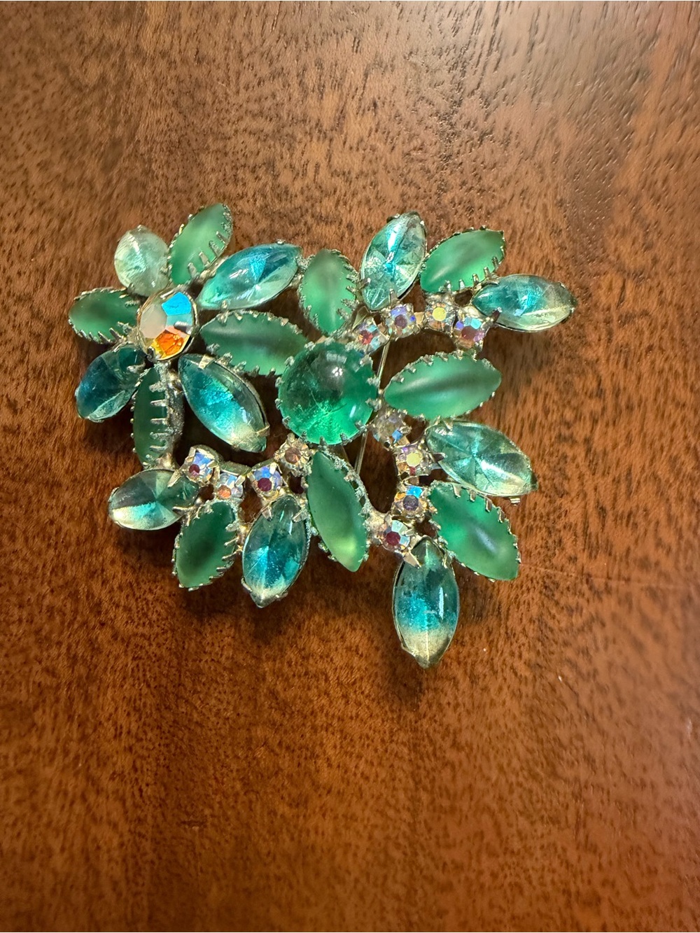 Vintage Green Crystal Floral Brooch - Women Accessories